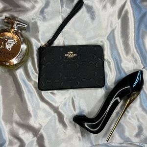 Coach Embossed Black Wristlet